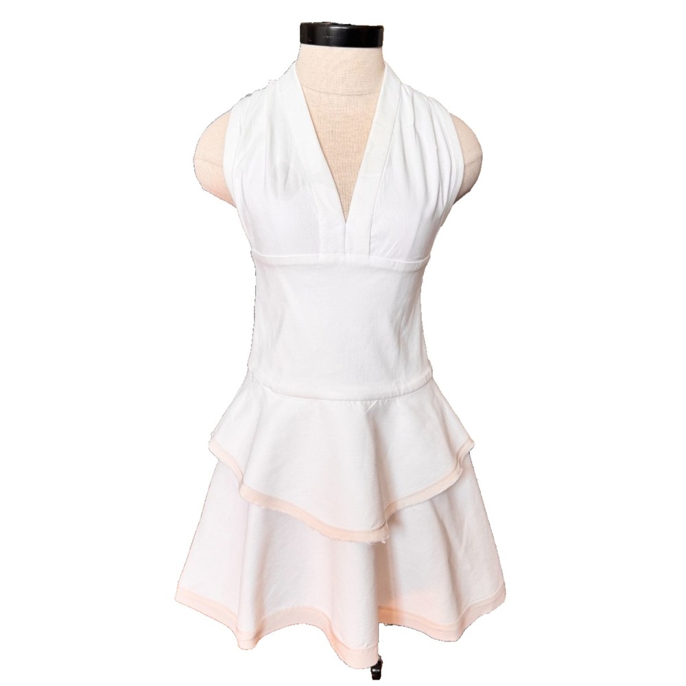 IRO White Layered Tammy Mini Fit and Flare‎ Dress 38 Sleeveless V-Neck Frayed